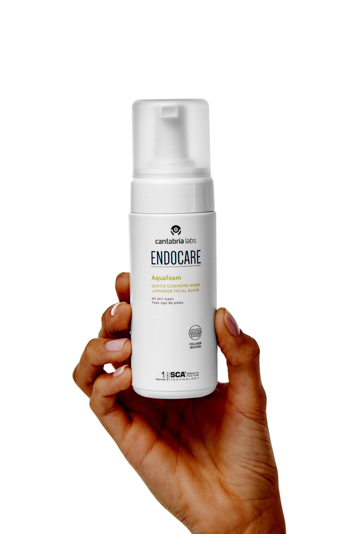 Endocare Aquafoam valomosios putos 125ml, hipoalerginis, drėkinantis ir raminantis veido prausiklis su SCA® augimo faktoriais ir mimozos ekstraktu – heyskin.lt