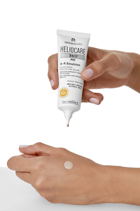 Heliocare 360° MD A‑R emulsija SPF 50+ tepama ant odos, mažina raudonį ir apsaugo kapiliarus – heyskin.lt